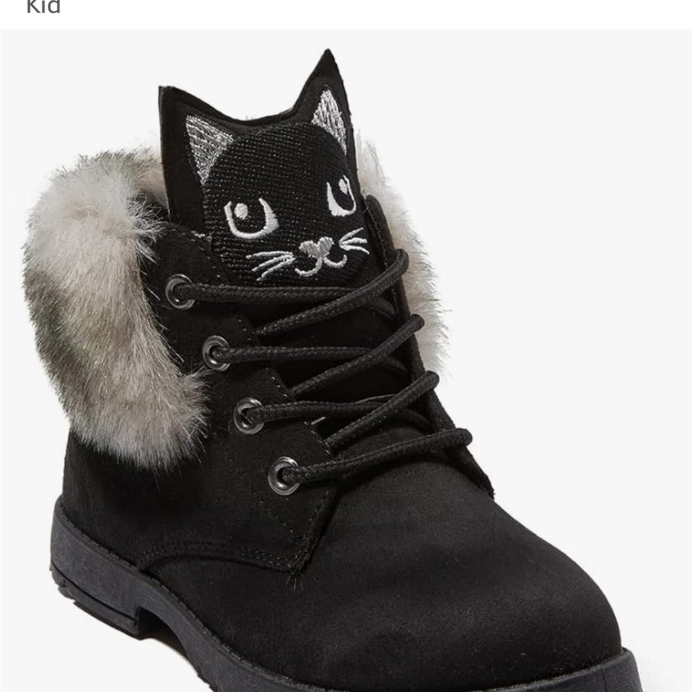 Black Faux Fur Cat Ear Boots NEW size 2 - Picture 3 of 3